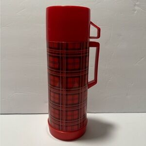 Vintage Red ALADDIN One Quart Thermos w/ Black Plaid Pattern